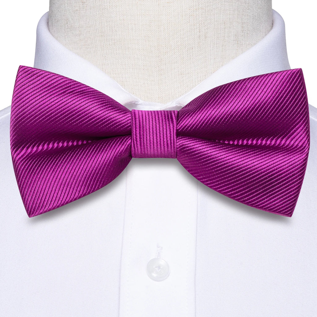 Hi-Tie Men's Bow Tie Handkerchief Cufflinks Set Monochrome Solid Stripe Pre-Tied Wedding Business Qme