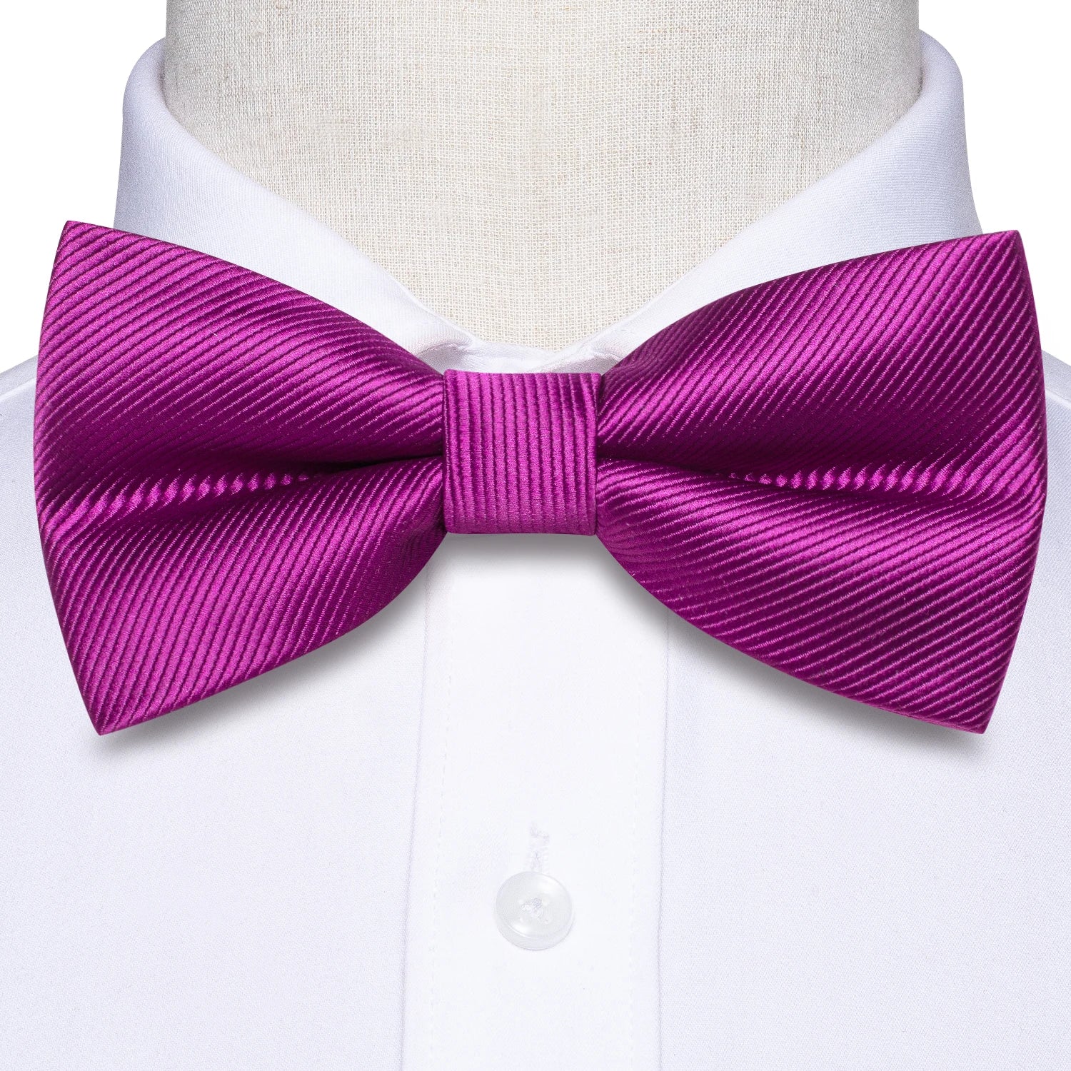Hi-Tie Men's Bow Tie Handkerchief Cufflinks Set Monochrome Solid Stripe Pre-Tied Wedding Business Qme