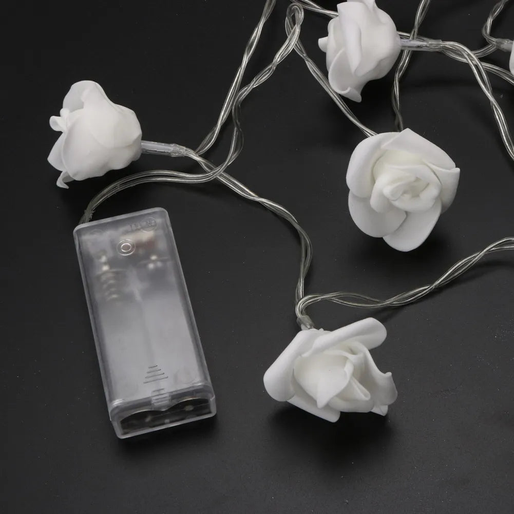 1.2M 10LED Creative Rose Flower String Lights Romantic Rose Flower Globe Lamp For Home Bedroom Wedding Proposal Garden Decor Qme