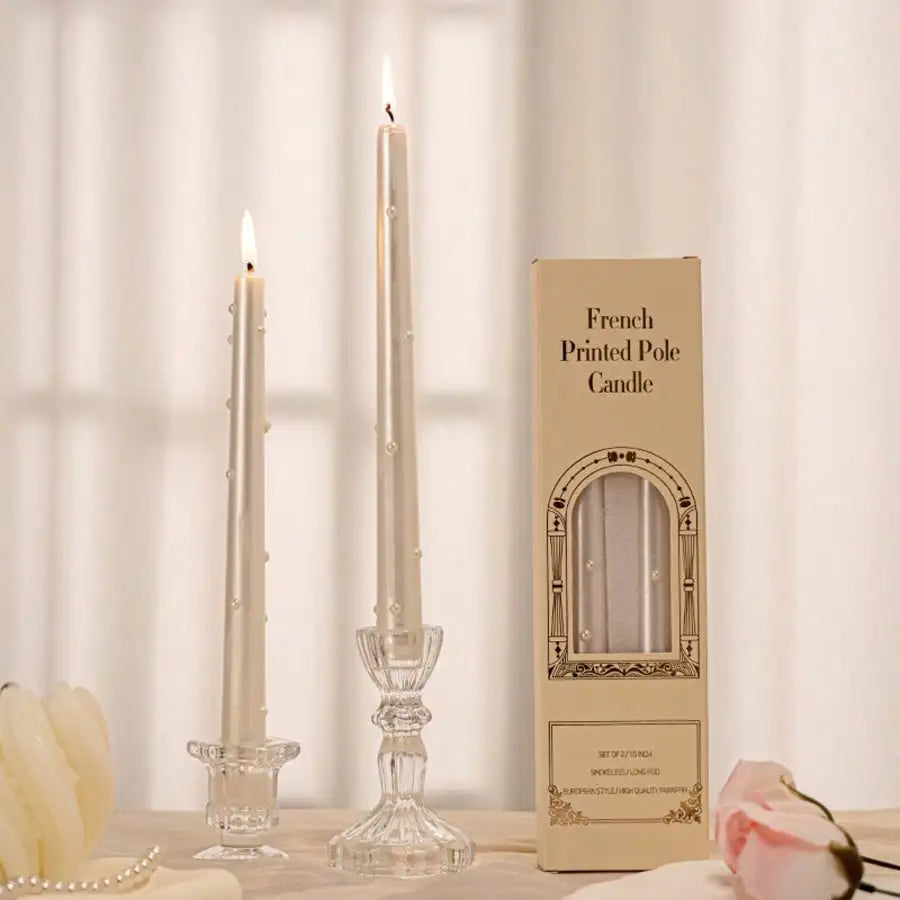 2 Long-stem Pearl Candle Hotel-style Tabletop Accent Qme