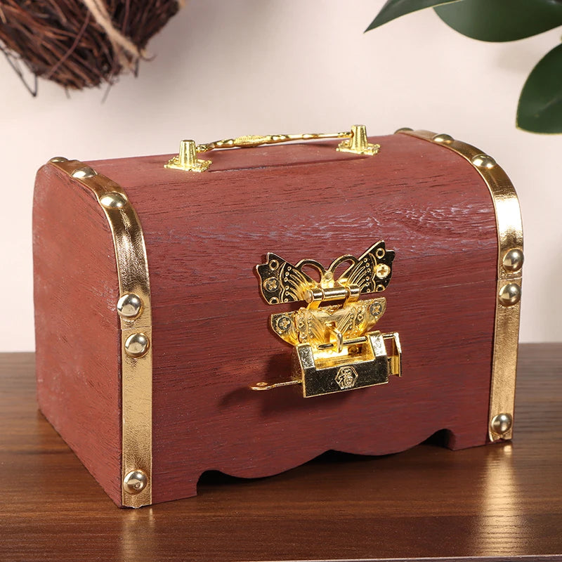 Saving Box Case Lock Home Retro Decoration Treasure Chest Vintage Qme A4