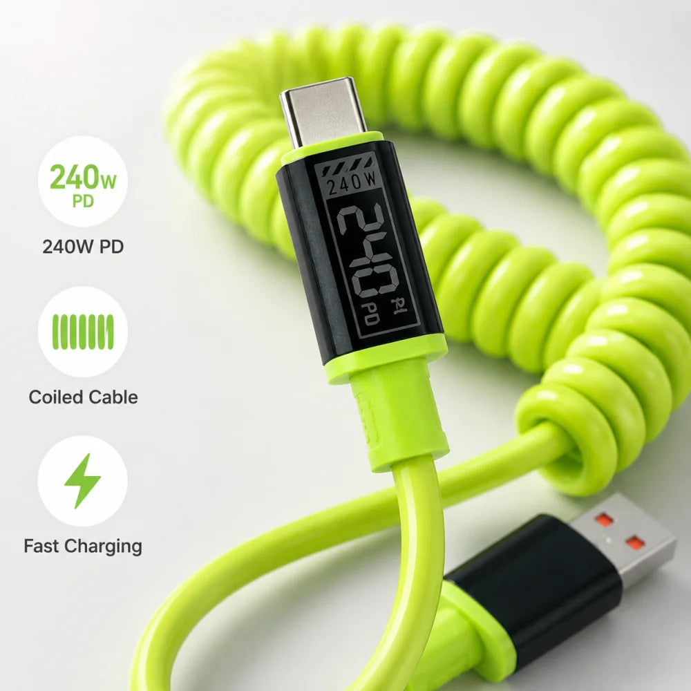 240W USB A to Type C 1M 2M Data Cord PD Fast Charging Silicone Cable Type C To C QC 3.0 Data Line for iPhone 17 Xiaomi Samsung Qme