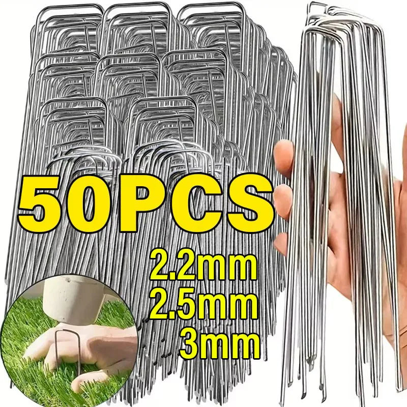 U-type Garden Staples Heavy-duty Landscaping Fence Tubing Stakes Sod Pins Galvanized Garden Stakes For Holding Lawns Ground Nail Qme