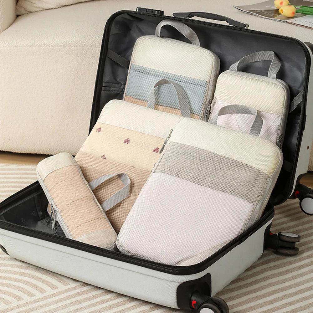 Packaging Clothes Compressed 5 Piece Set For Changing Laundry, Toiletries, Cosmetics Luggage Travel Storage Organizer Bag Qme