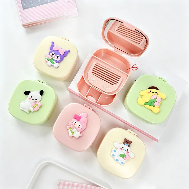 Hello Kitty Kuromi Jewelry Box, Portable Home Makeup Case, Student Bangs Comb and Folding Mirror Comb Storage Box Qme