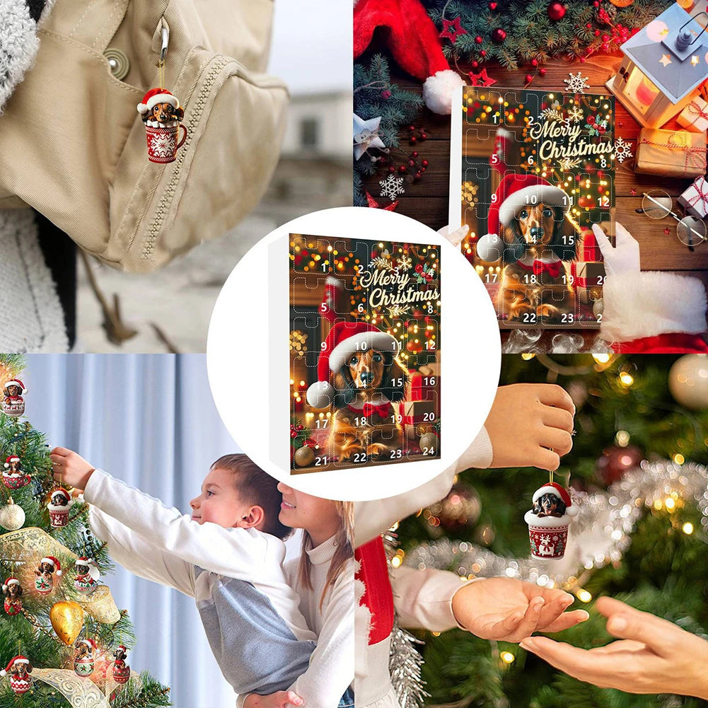 24 Days Christmas Countdown Calendar W/Dachshunds Figure Ornaments Xmas Advent Calendar Xmas Gifts for Dog Lover Qme