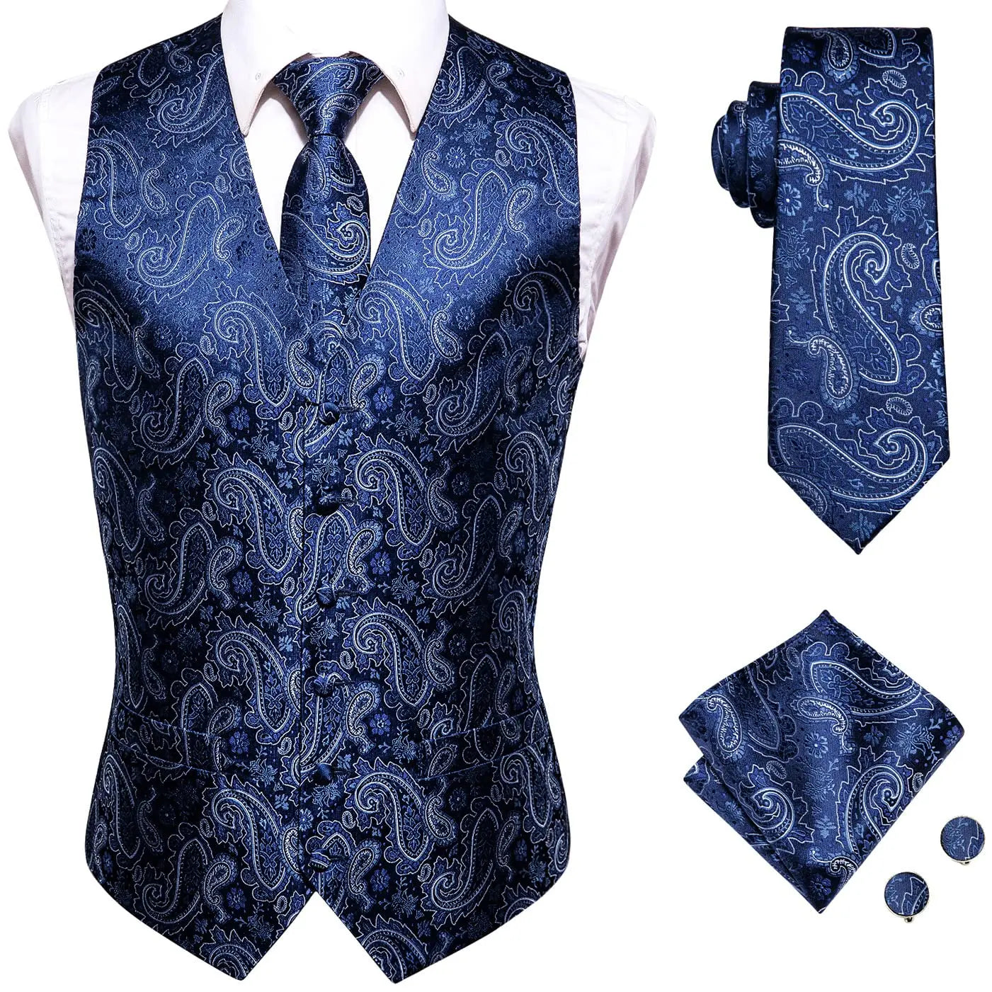 Men's Floral Paisley Suit Vest Tie Formal Waistcoat Necktie Pocket Qme MJTZ0020 L