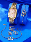Light luxury steel strip women's watch pointer female student fashionable simple square quartz watch set Qme Bronze