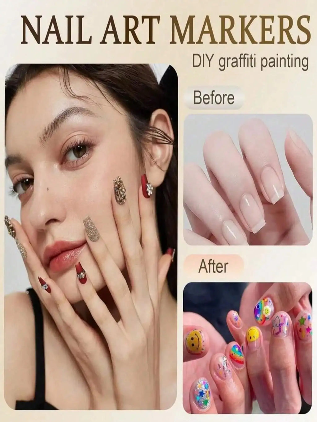 12 Nail Art Pen Marker 3D Special DIY Drawing Hook Decoration Tool Qme