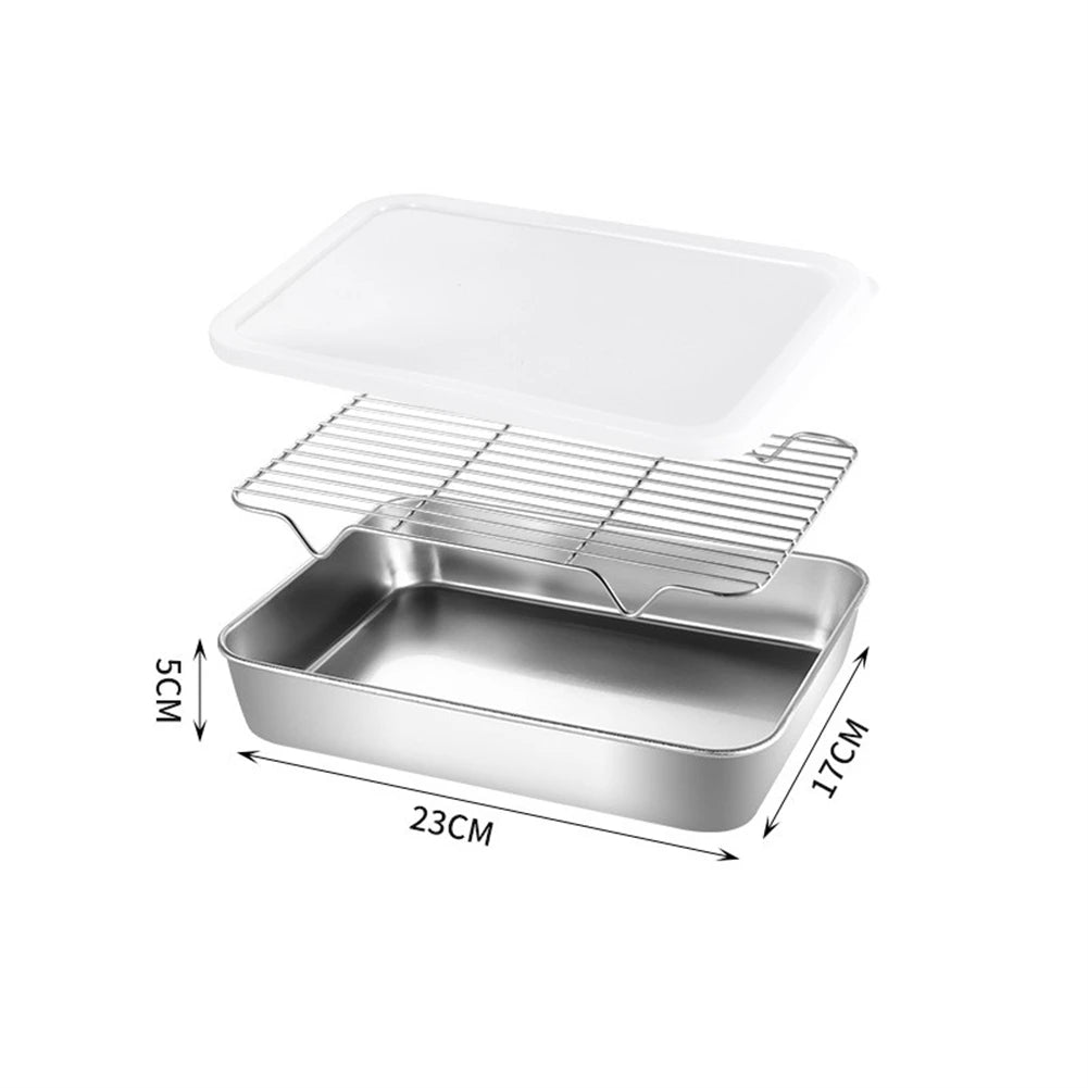 Stainless Steel Baking Pan Tray With Wire Rack Cake Baking BBQ Pan Tray Plate Oven Brownie Rack Kitchen Cooking Roasting Tool Qme 1
