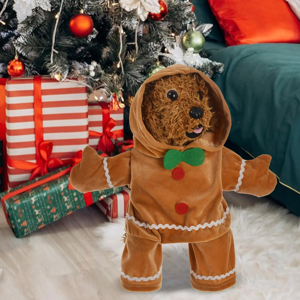 NEW Dog Gingerbread Costume Pet Cute Hooded Jumpsuit Christmas Cosplay Clothes Brown Outfit for Cat Party Decoration Supplies Qme