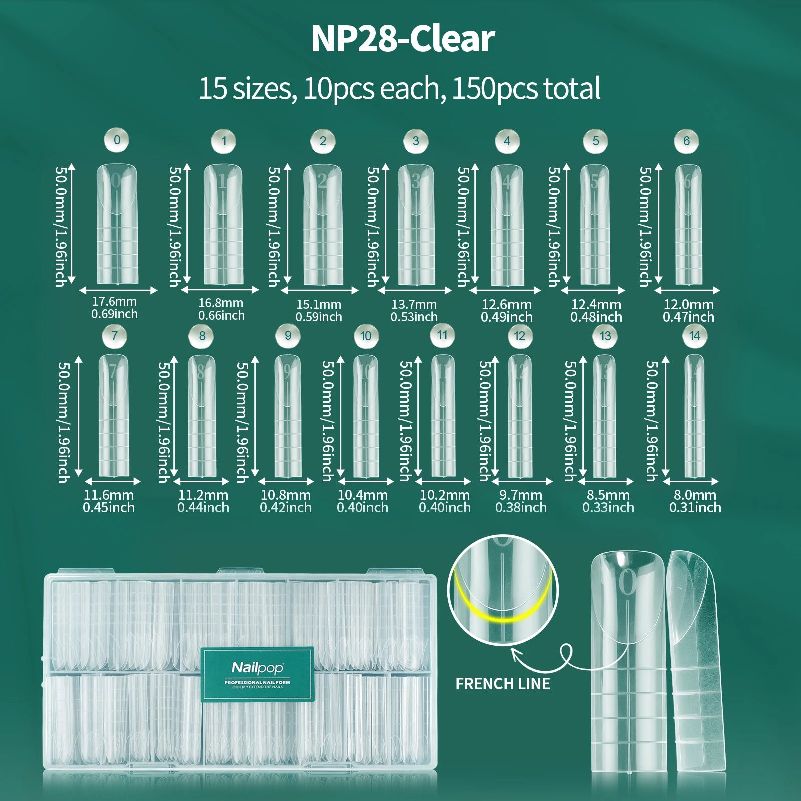 Nailpop 6in1 French Nail Dual Form 6 Shapes Reusable Gel Extension Qme JM28-Clear 150