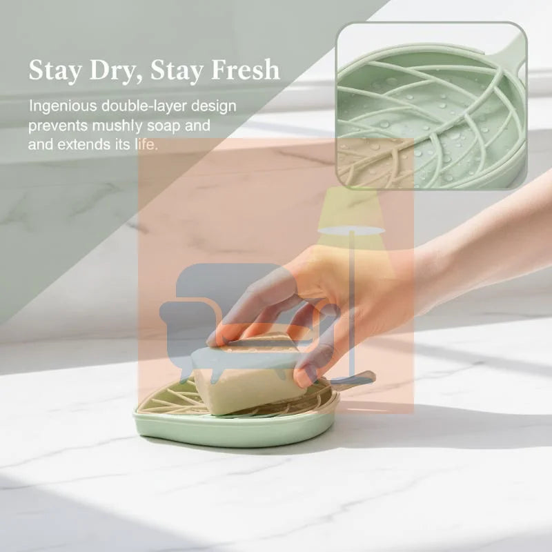 Leaf-Shaped Soap Dish 2 Layers Drain Soap Box Bathroom Dish Plate Case Home Shower Soap Holder Bathroom Accessories Qme