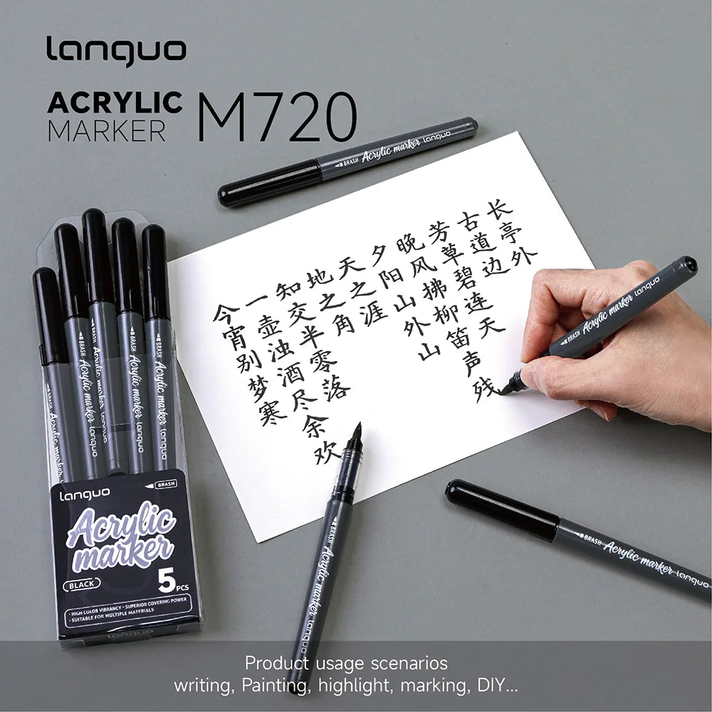 5 Count High Gloss Liquid Acrylic Permanent Marker,Black/White/Gold/Silver, Waterproof, for DIY Craft Painting Multi-Surface Qme