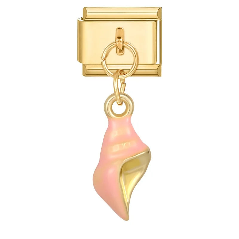 New Lotus Root Slices Stars Apple Gold Color Pendant Italian Charm Links Fit 9mm Stainless Steel Bracelet Women DIY Making Gifts Qme Style 1