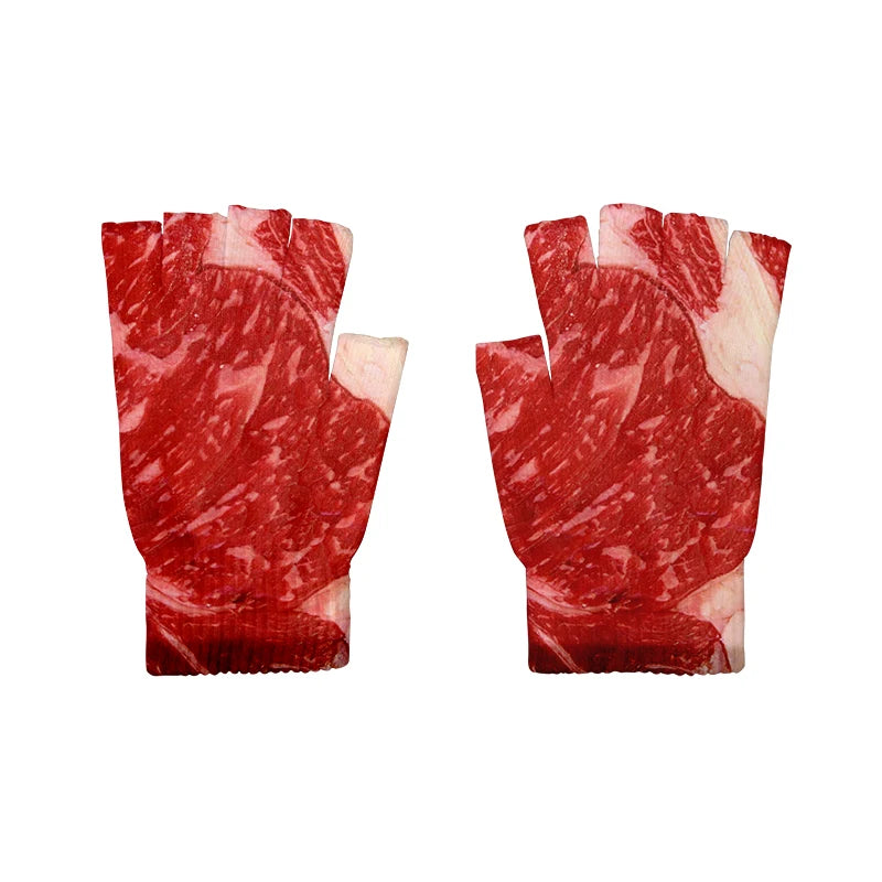 Meat Design Winter Autumn Men's Fun Pork Belly Pattern Gloves Women's Qme style1 One Size