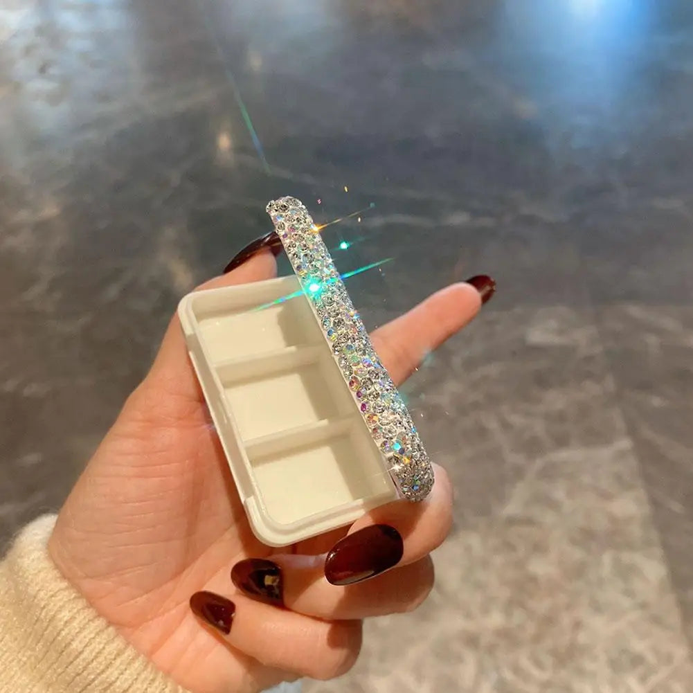 Portable Bling Travel Pill Organizer Crystal Box Hold Vitamins Small Qme