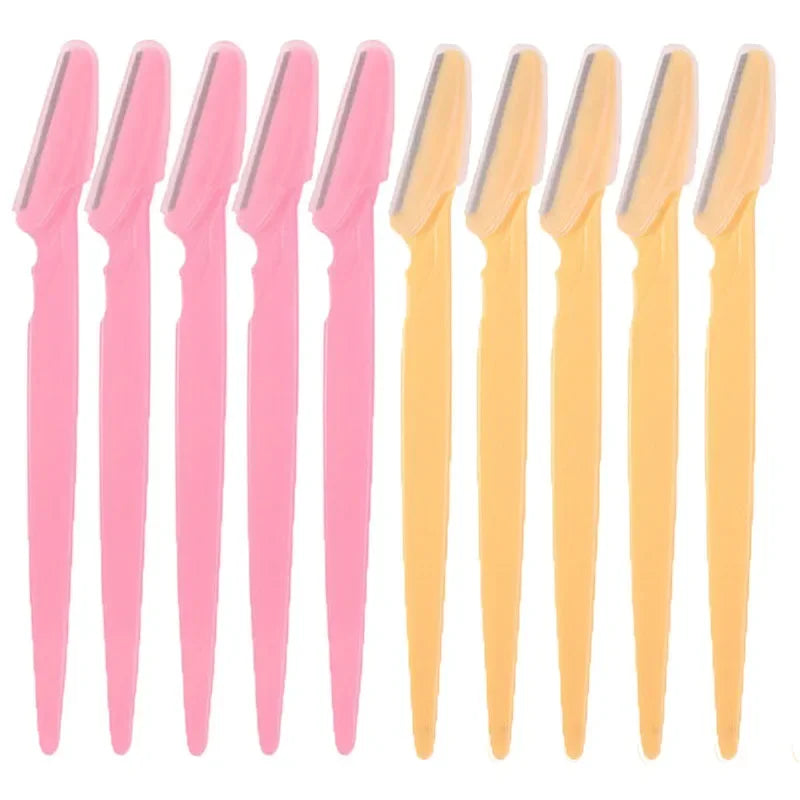 Eyebrow Trimmer Eyebrow Razor Safety Face Shaver Eye Brow Shaper Portable Blades Hair Removal Cutters for Woman Cosmetic Tools Qme 10Pcs pink yellow