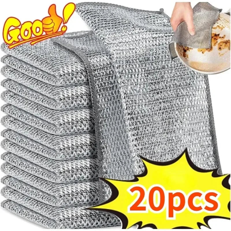 Kitchen Cleaning Cloth Steel Wire Dishwashing Cloth Non-stick Clean Towel Washing Rags Household Rust Removal Cleaning Cloths Qme
