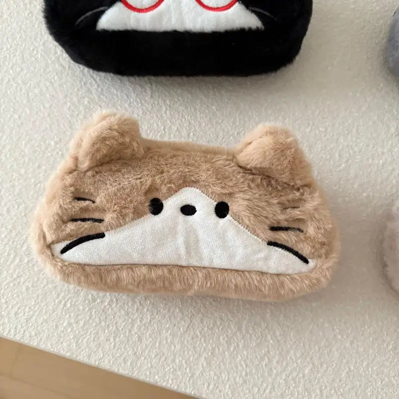 Cute Cartoon Embroidered Plush Cat Printed Pencil Case Student Qme A2