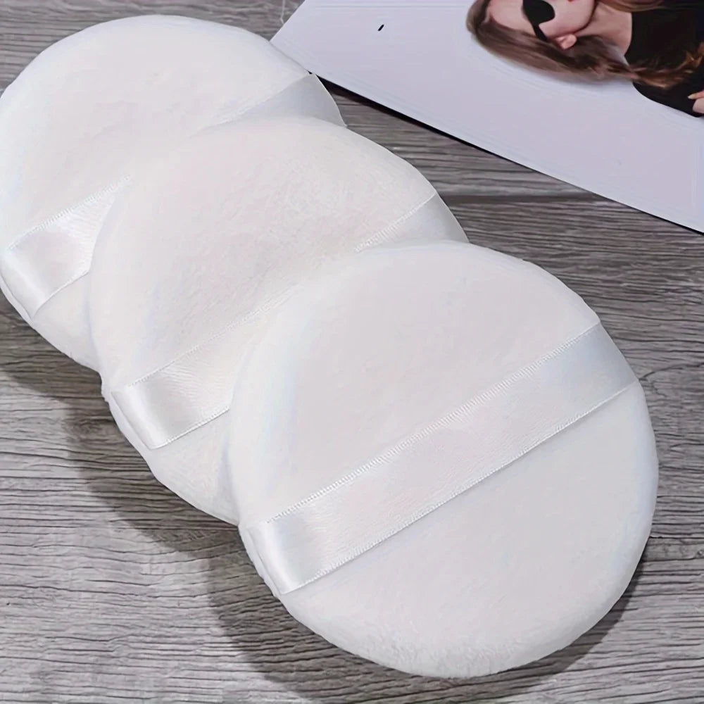 Extra-large-sized body, facial makeup pads - with satin handles, suitable for powder, application and setting foundation Qme