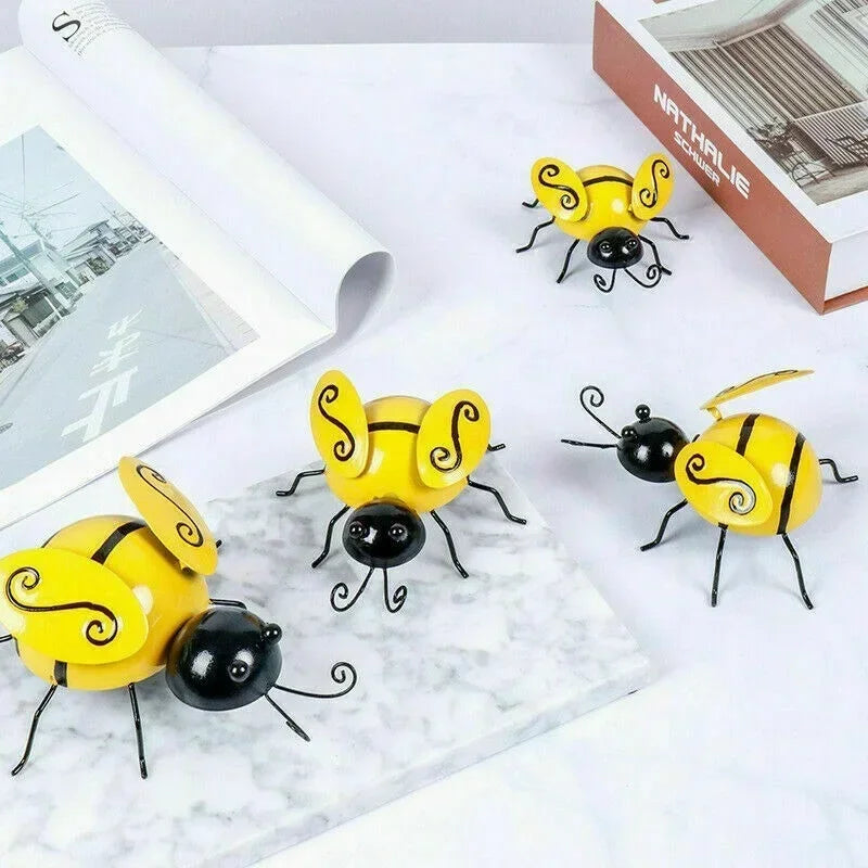 4PCS Decorative Metal Art Bumble Bee Backyard Garden Accents Wall Ornament Patio Decoration Outdoor Decor Garden Statues 2023 Qme