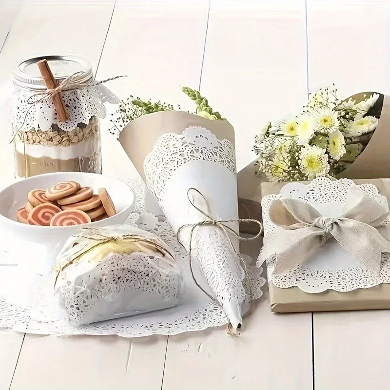Lace paper pad - Three shapes, highly absorbent, non-sticky, heat-resistant baking paper, suitable for cakes, fried snacks Qme