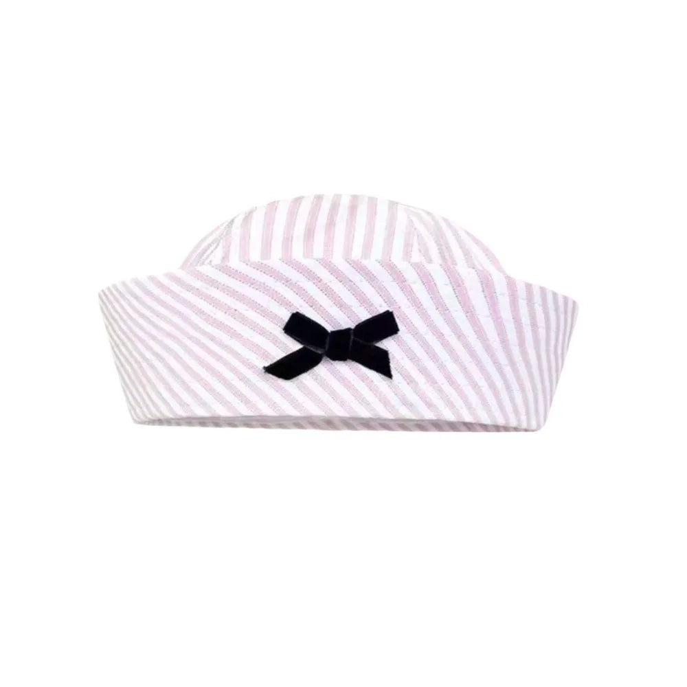 Fashion Y2K Stripe Sailor Hat Bow JK Navy Octagonal Polyester Captain Qme Style F