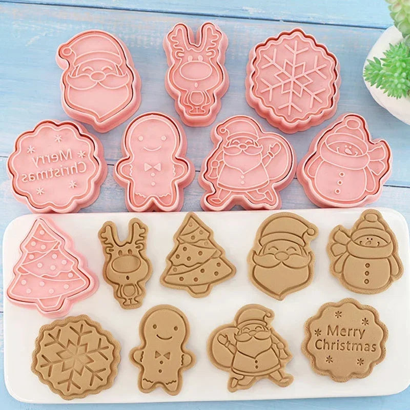 8 Pcs/Set DIY Christmas Biscuit Mould Plastic Cookie Cutter Cartoon Baking Mould Cookie Decorating Tools Baking Tools Qme