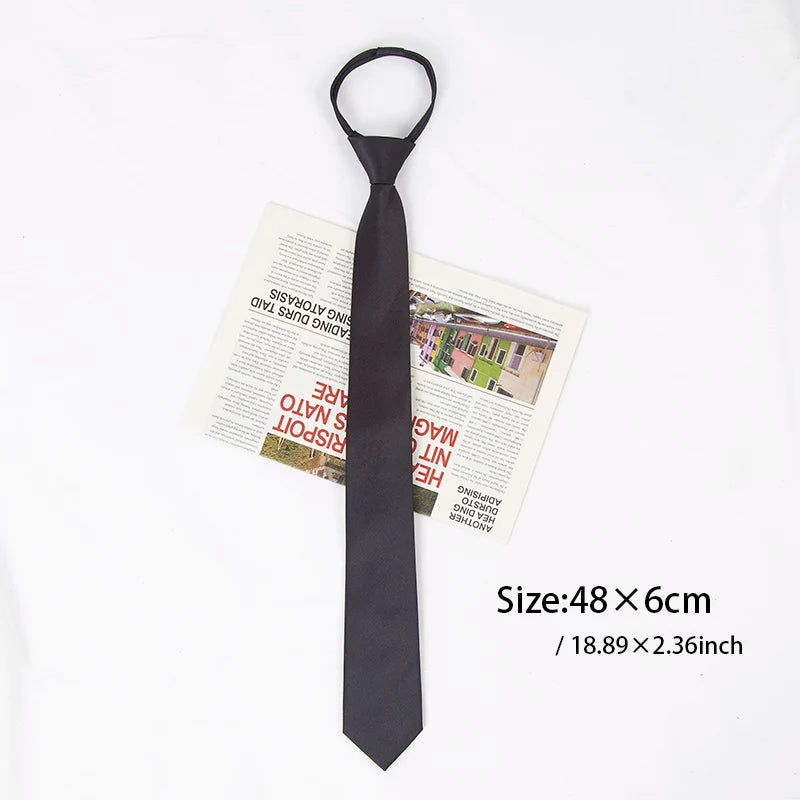 Men Tie Solid Skinny Zipper Ties Women Wedding Dress Black Necktie Qme