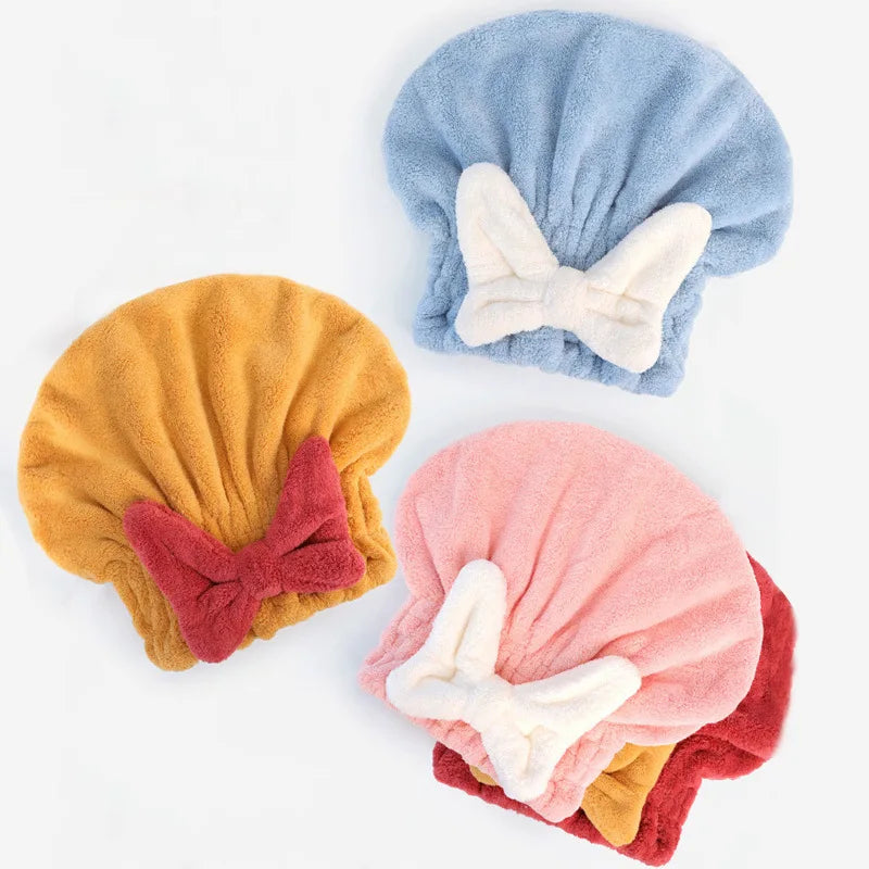 Dry Hair Cap Cute Bow Velvet Towel Ladies Super Absorbent Quick Dry Head Wrap Towel Shampoo Bath Caps Bathroom Toiletries Qme