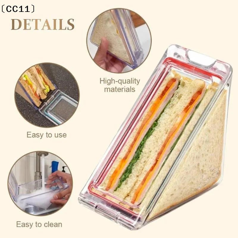 Clear Triangle Sandwich Holder Leakproof Lid BPA Material Office Qme