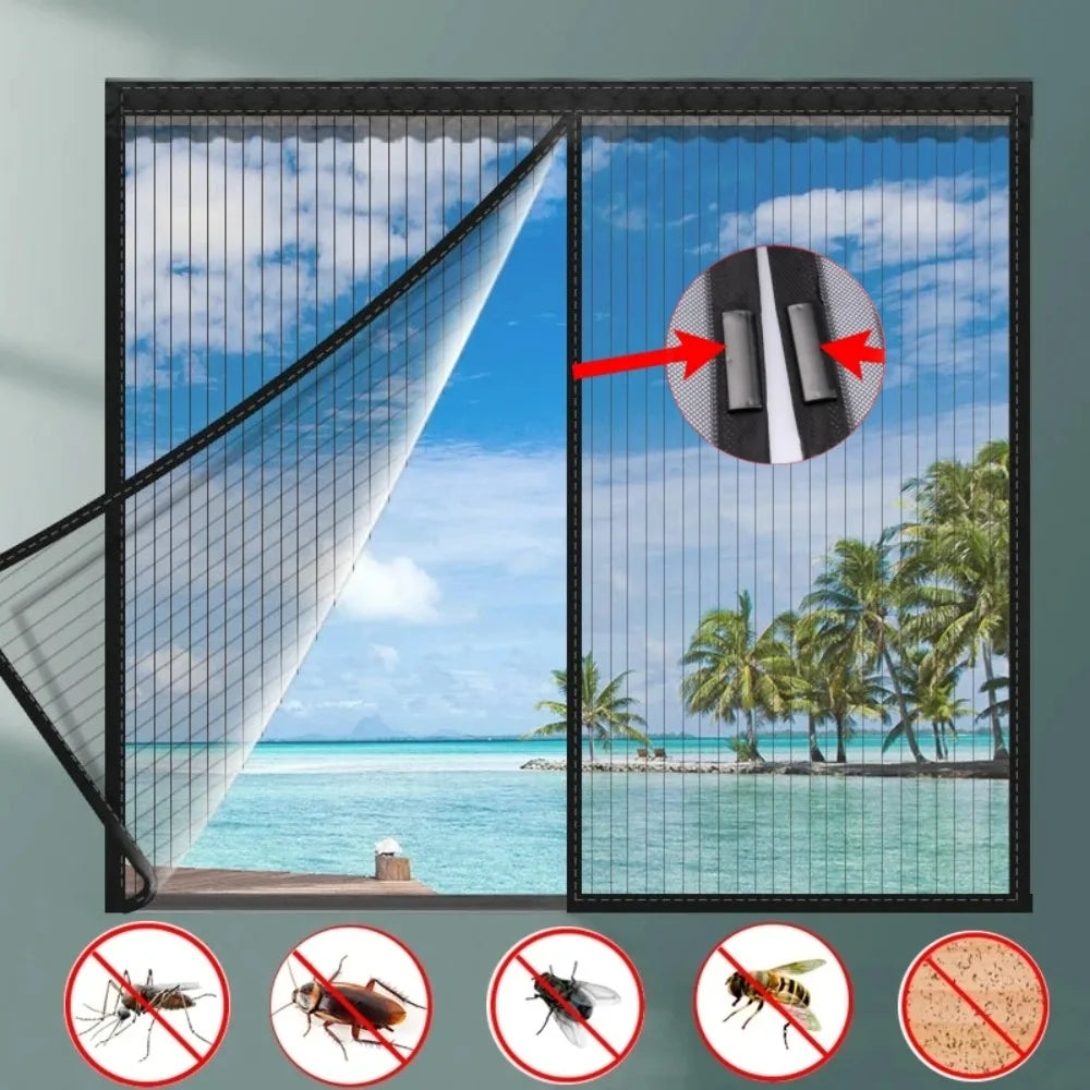 Summer Self-adhesive Window Screen Anti-Mosquito Prevent Flying Insects Invisible Mesh Curtains Removable Magnetic Screen Window Qme