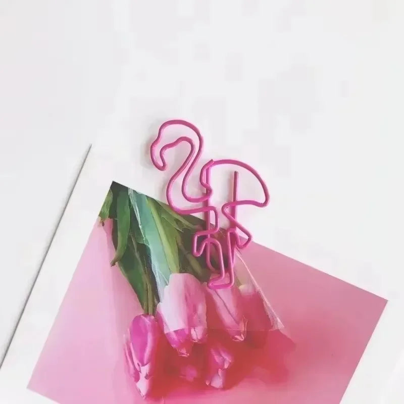 10PCS Cute Pink Flamingo Paper Clips Animal Bookmark Clips Office School Stationery Document Organizer Gift Supplies Qme