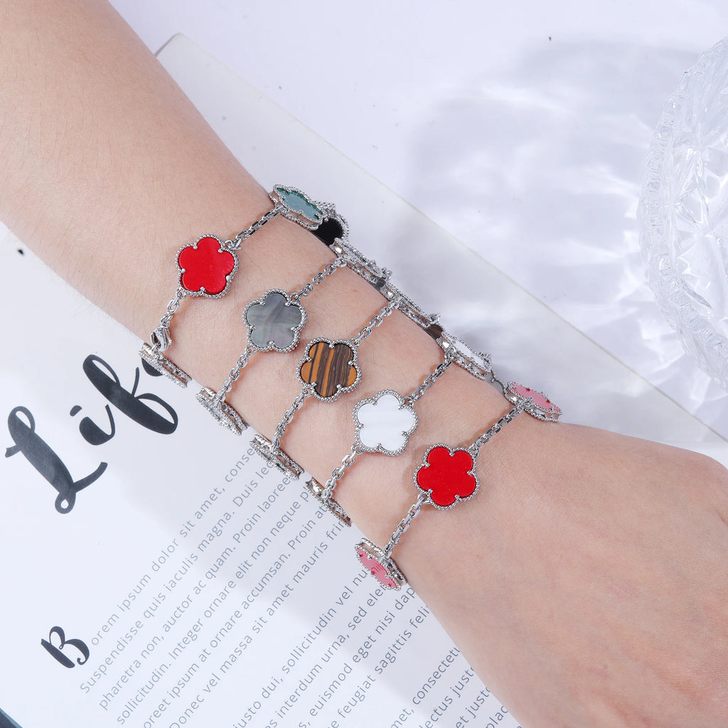 INS Hot Selling 15mm Natural Stone Five Leaf Flower Set Bracelet Necklace Flower Jewelry For Women Free Shipping For Daily Wear Qme