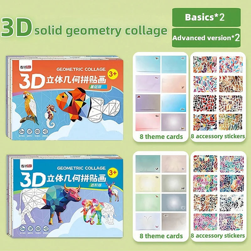 3D Animal Jigsaw Puzzle Stickers DIY Handmade Creative Collage Art Set With Self-Adhesive Paper Back To School Gifts Educational Qme Basic x2 ADvanced x2