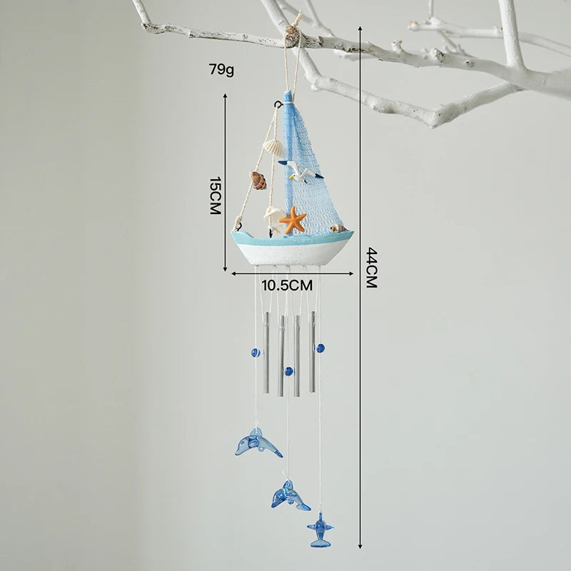 Mediterranean Style Creative Wind Chimes, Small Boats, Sailboat Decorations, Wooden Sailboat Models, And Hanging Ornaments Qme A2