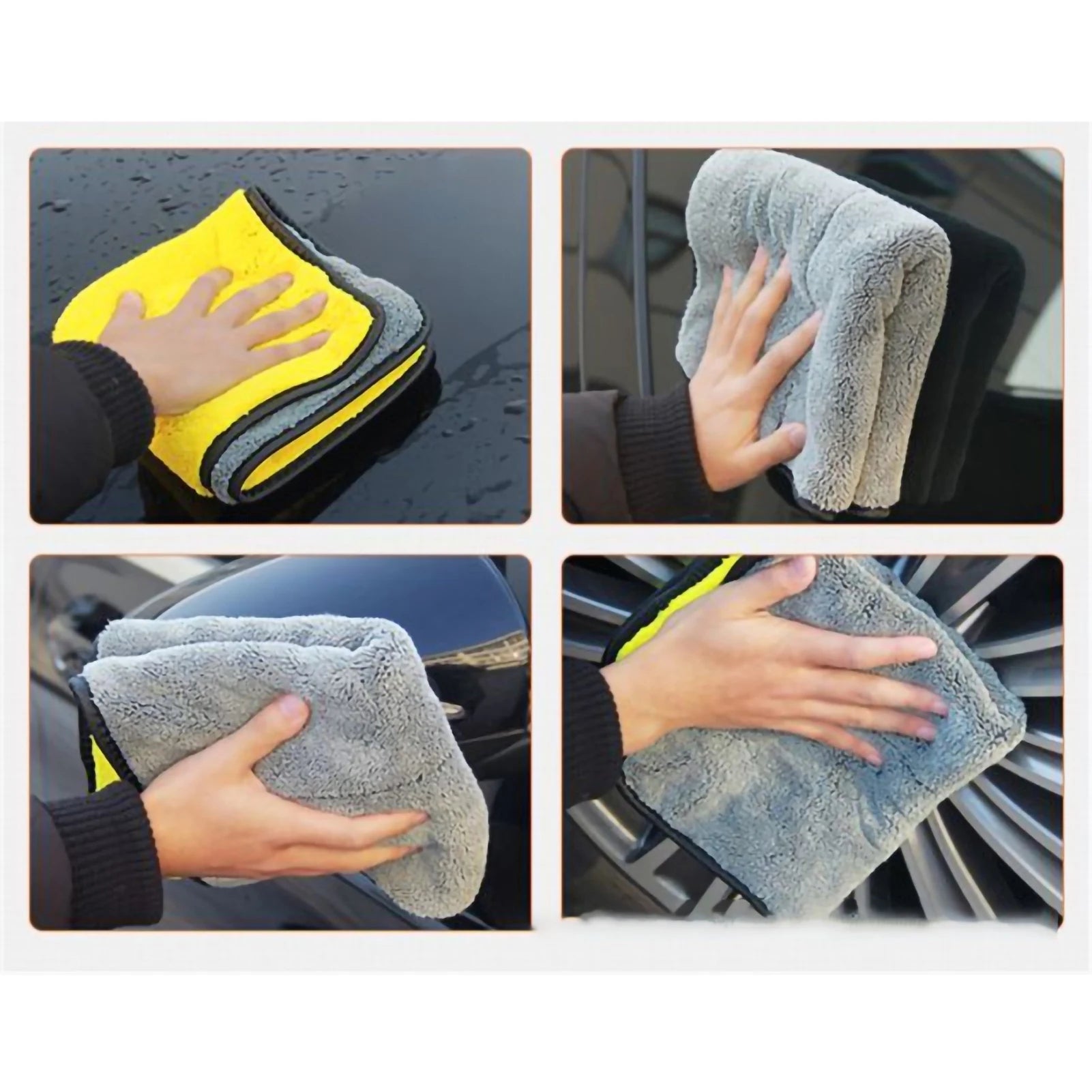 Car Towel Grayish Yellow Double Sided Car Washing Towel Water Absorption Cleaning Cloth Professional Thicken Drying Towel Qme
