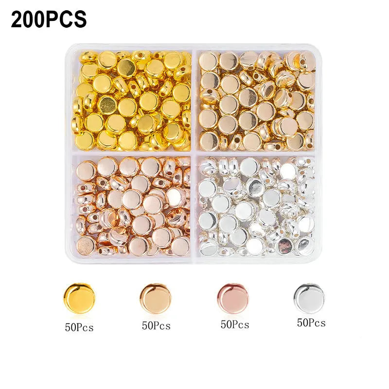 4Colors CCB Spacer Beads Kit in 6 Styles Assorted Round Star Gold Spacer Beads for Bracelet Necklace Making Jewelry DIY Craft Qme 1-200pcs