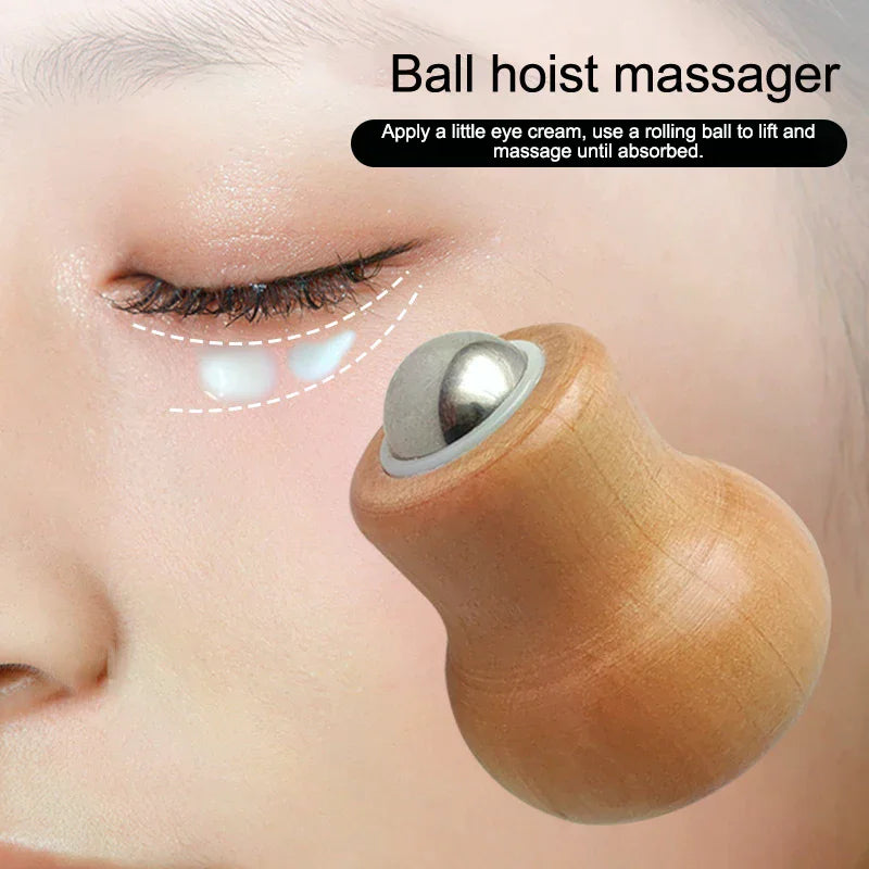 Wooden Facial Massage Roller Iron Ball Tools Mini Hand-held Massager Qme