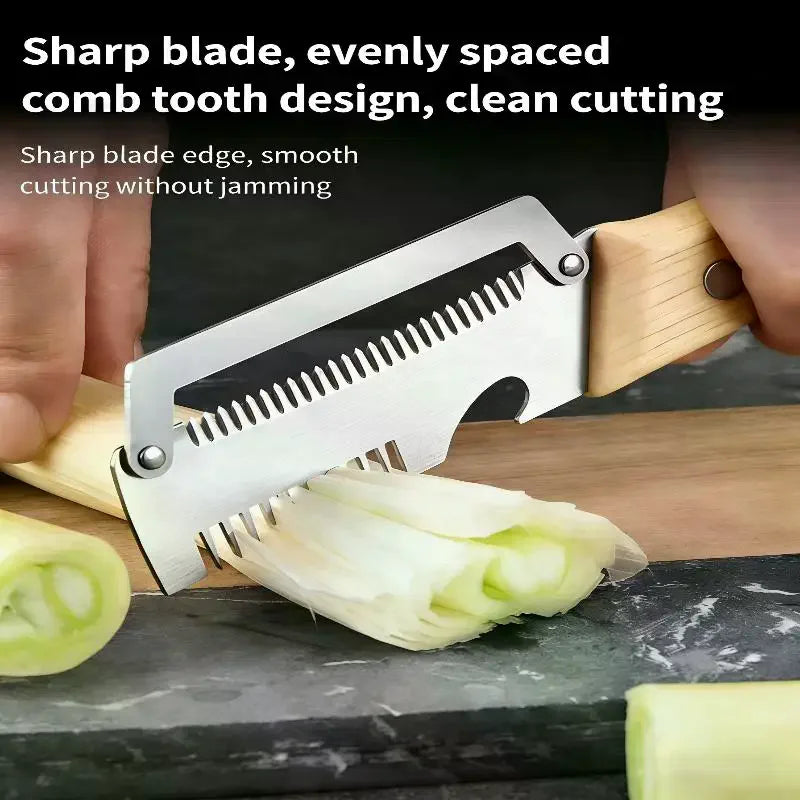 Multi-Functional Kitchen Vegetable Peeler - Stainless Steel with Natural Wooden Handle & Integrated Bottle Opener Tool Qme