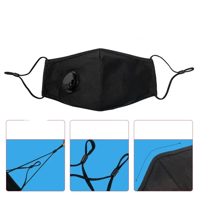 Reusable Washable Fashion Anti Dust PM2.5 Mouth Face Mask with Breathing Valve Filter Activated Carbon Cotton Face Mask Qme