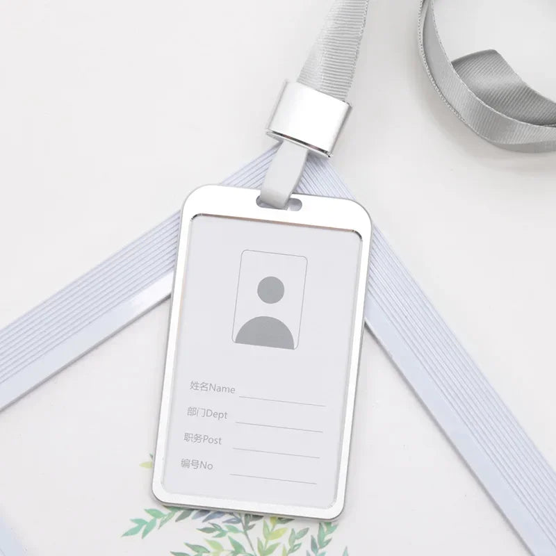 Metal Alloy Work Name Card Holders Fashion Business ID Badge Lanyard Qme Silver