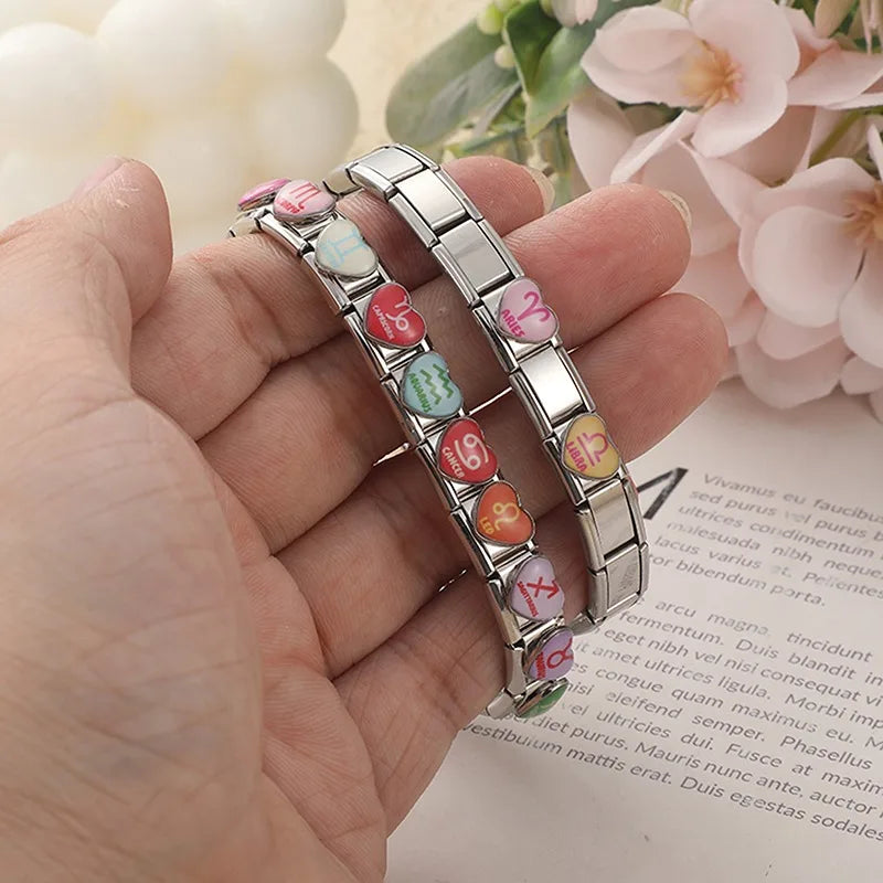 Pink Virgo Yellow Leo Purple Taurus Constellation Italian Charms Fit 9mm Stainless Steel Women Fashion Bracelet DIY Jewelry Gift Qme