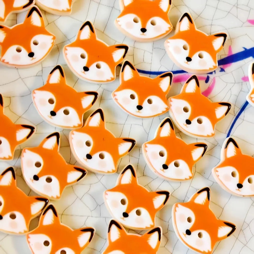 20pcs Cute Little Fox Resin Buttons, Creative Handmade Accessory Decorative Buttons Qme
