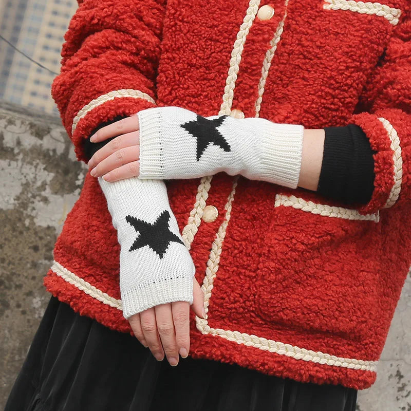Knitted Black Punk Fingerless Gloves Ins Fashion Y2K Cuff Women Men Glove Elbow Cool Stretch Winter Arm Warmer Mitten Guantes Qme