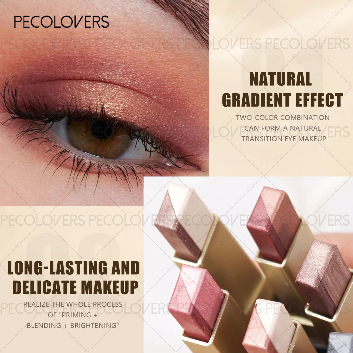 Two Shades Glitter Eyeshadow Stick Pigmentation 6 Option Gradient Qme