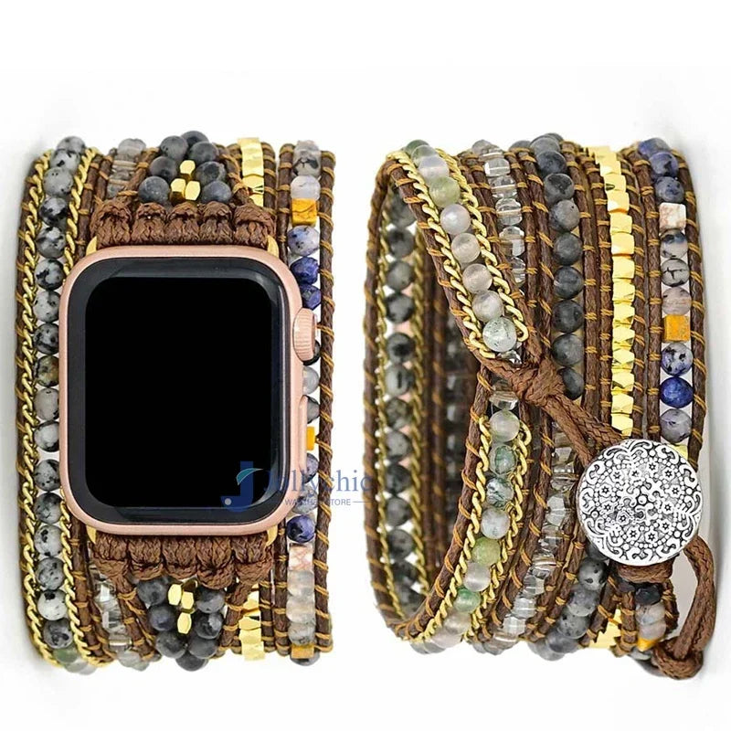 Bohemia Strap for Apple Watch Ultra Band 49mm 44mm 45mm 41mm 42mm 38 Handmade Natural Beads Bracelet Iwatch Series 8 7 6 Se 5 3 Qme Style 4 42-44-45-49MM-L