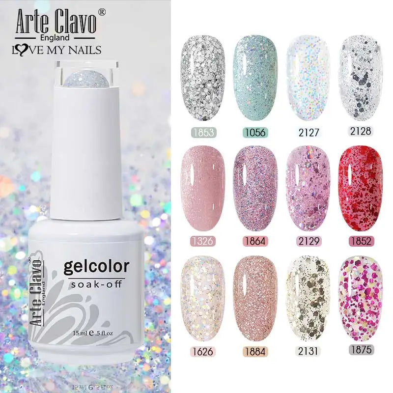 Arte Clavo Glitter Gel Nail Polish HEMA TPO Sliver Champagne Qme