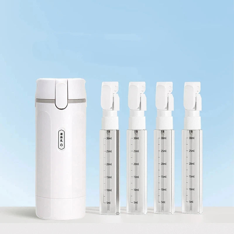 4-in-1 Shampoo Bottle Portable Cosmetics Lotion Bottle Storage Bottle Travel Separate Bottle Shampoo Bath Gel Separate Bottle Qme White
